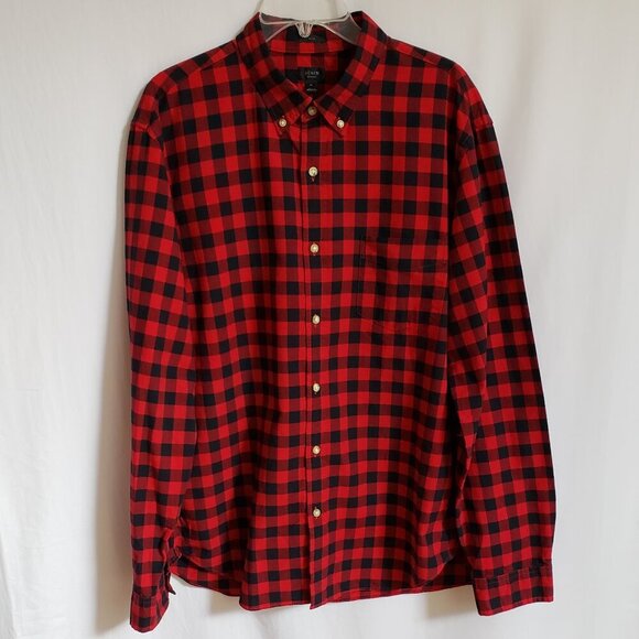 J. Crew Other - J. Crew - Mens Slim Fit Red and Black Plaid Cotton Button Down Shirt.  Size XL